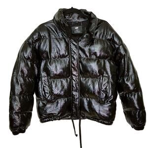 Rino & Pelle Black Crepe Irsa Puffer Jacket Size 8 or Med FLAW
